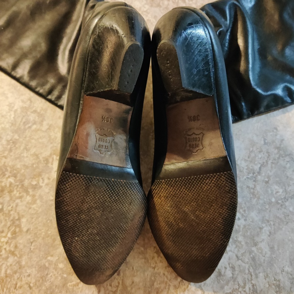 GALO Pumps Womens 38.5 US 7.5 Black Leather Heels Long Boots Hand Made In Italy - Picture 6 of 7